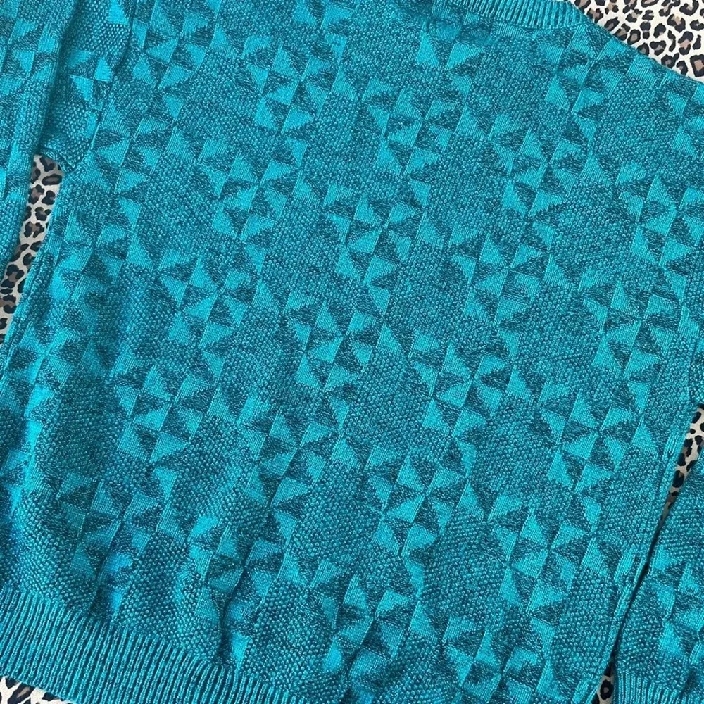 Vintage Dad Sweater Green 90s Grandpa Aesthetic Triangle Print USA Made Large - Picture 5 of 8